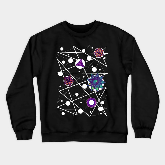 Space Time Continuum | Geometric Blue Red Purple Maurer Roses Black Crewneck Sweatshirt by aRtVerse